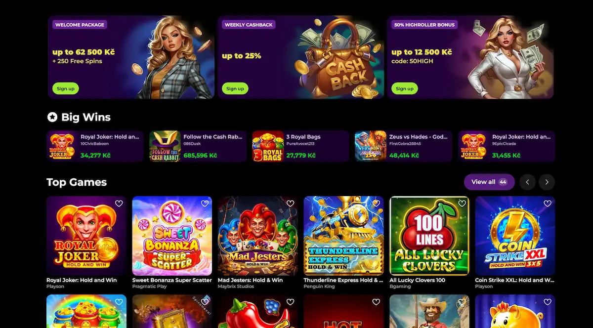 SpinMama Casino – herní lobby s automaty a live kasinem
